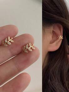 2 piezas/set Cuff de oreja con diseño de hoja - Amarillo Oro - Ver 1