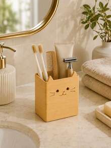 1 buah Wadah Penyimpanan Meja Kamar Mandi Berbentuk Kucing Lucu, Tempat Sikat Gigi Persegi, Dapat Menampung Pasta Gigi, Sisir, Pisau Cukur, dan Perlengkapan Mandi Sehari-hari, Kotak Penyimpanan Wastafel yang Indah, Cocok untuk Dekorasi Kamar Mandi di Rumah, Asrama, Apartemen, Hadiah untuk Wanita - MultiWarna - View 4