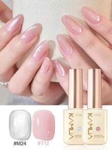 KAMUA 2pcs Spring Gel Nail Polish Set - 12ml Pink Gel And Bright Cat Eye Gel Nail Polish, Soak-Off UV/LED, Minimalist Elegant Style, Suitable For Nail Salon DIY Home Manicure, Women's Gift - 彩色 - 查看 1