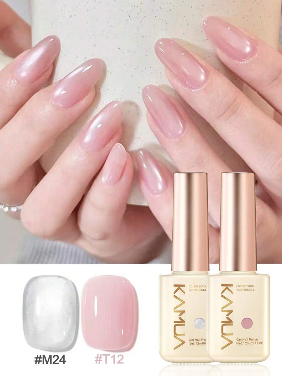 KAMUA 2pcs Spring Gel Nail Polish Set - 12ml Pink Gel And Bright Cat Eye Gel Nail Polish, Soak-Off UV/LED, Minimalist Elegant Style, Suitable For Nail Salon DIY Home Manicure, Women's Gift - 彩色 - 查看 1