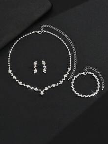 3件套女士首饰套装，项链耳环，优雅伴娘配饰，感恩节礼物，情人节配饰 - 銀色 - 查看 6
