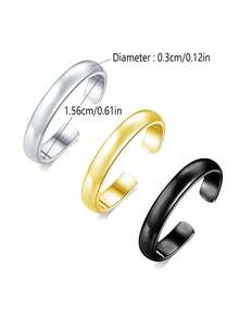 3pcs Multi-Size Solid Color Toe Ring Set, Silver/Gold/Black Summer Beach Jewelry, Minimalist Stackable Toe Rings, Suitable For Daily Wear And Vacation - Multicolor - View 11