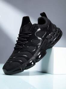 Men's Fashion Sneakers - Breathable And Comfortable, With Thick Sole Support, Lace-Up Low-Top Design, Suitable For Casual And Sports Wear, All Seasons - Black - View 2