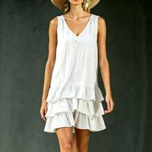 Nuevo vestido sexy de verano con cuello en V, estilo europeo y americano, vestido sin mangas de patchwork a la moda para mujer. - Burdeos - Ver 3