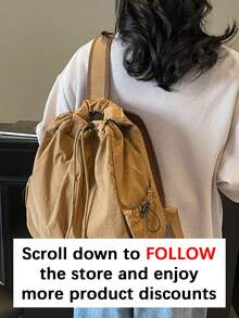 Solid Color Minimalist Large Capacity Portable Women's Bag, Versatile Style, Suitable For Daily Commute, Travel, Shopping - Khaki - View 4
