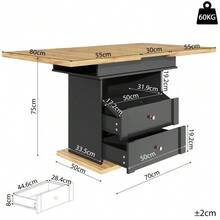 Telescopic Dining Table (110-140 X 80 Cm), Folding Kitchen Table For 4 To 6 People, Extendable Table, Space-Saving Table, For Kitchen And Living Room, Minimalist Design With Cupboard Doors, Black - 黑色 - 查看 5