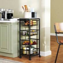 4-Tier Kitchen Trolley On Wheels, Rolling Serving Trolley, Kitchen Trolley With 4 Steel Baskets, Serving Cart - Light Gray - 查看 5