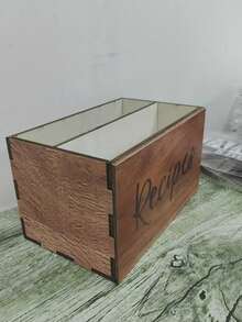 1 pieza Caja de recetas de madera de acacia con 2 compartimentos, tarjetas de recetas, organizador de recetas estilo rústico para cocina y hogar - Multicolor - Ver 6