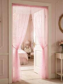 1pc Pink Pearl Door Curtain, DIY Mosquito Net Door Curtain, Baby Crib Curtain, Bedroom Door Curtain, Wall Decor Backdrop, Baby Room Decoration, Baby Shower Supplies, Bridal Shower, Wedding Arch Fabric, Girl Birthday Gift, Party Favor, 1st Birthday, Home Decor, Living Room Decoration - Pink Pearl - View 8