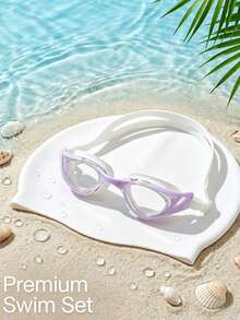 Adult Swimming Goggles Set Anti-Fog Waterproof Swimming Goggles Equipment High Definition Anti-Fog Lens-Leakproof, -Suitable For Training Swimming Pool Beach - Purple - View 1