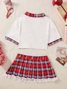 Plus Size Sexy Lingerie Set Women's Role Play Halloween Costume Student Outfit - Red and White - View 4