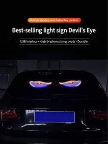 Car Devil Eye LED Light Sticker, USB Powered 11 Modes Flashing & Static Car Window Decorative Light, Universal For SUV Truck Van, Self-Adhesive Waterproof Devil Eye Rear Windshield Atmosphere Light - A - View 4