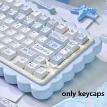 143 Keys Blue Rain Theme Mechanical Keyboard Keycaps Cute Cartoon Style PBT Dye-Sublimation Material Keycap Set Blue Original Height Keycaps Compatible With 61/64/75/87/98/104 - View 8