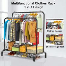 Heavy Duty Double Clothes Rail – Hanging Rack Garment Display Stand With Shoe Storage For Home & Retail - View 2