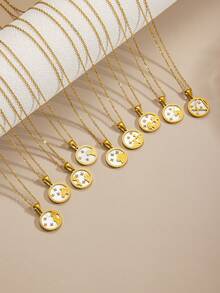 1PC 12 Zodiac Style Stainless Steel Cast Carved Detail Decorative Necklace Unisex Daily Streetwear / Outfit Essential Suitable For Various Holiday Gifts Gift For Girlfriend - Pisces - View 3