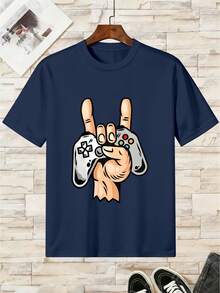 Pure Cotton T-Shirt For Boys With Video Game Controller Design - 藏青色 - 查看 1