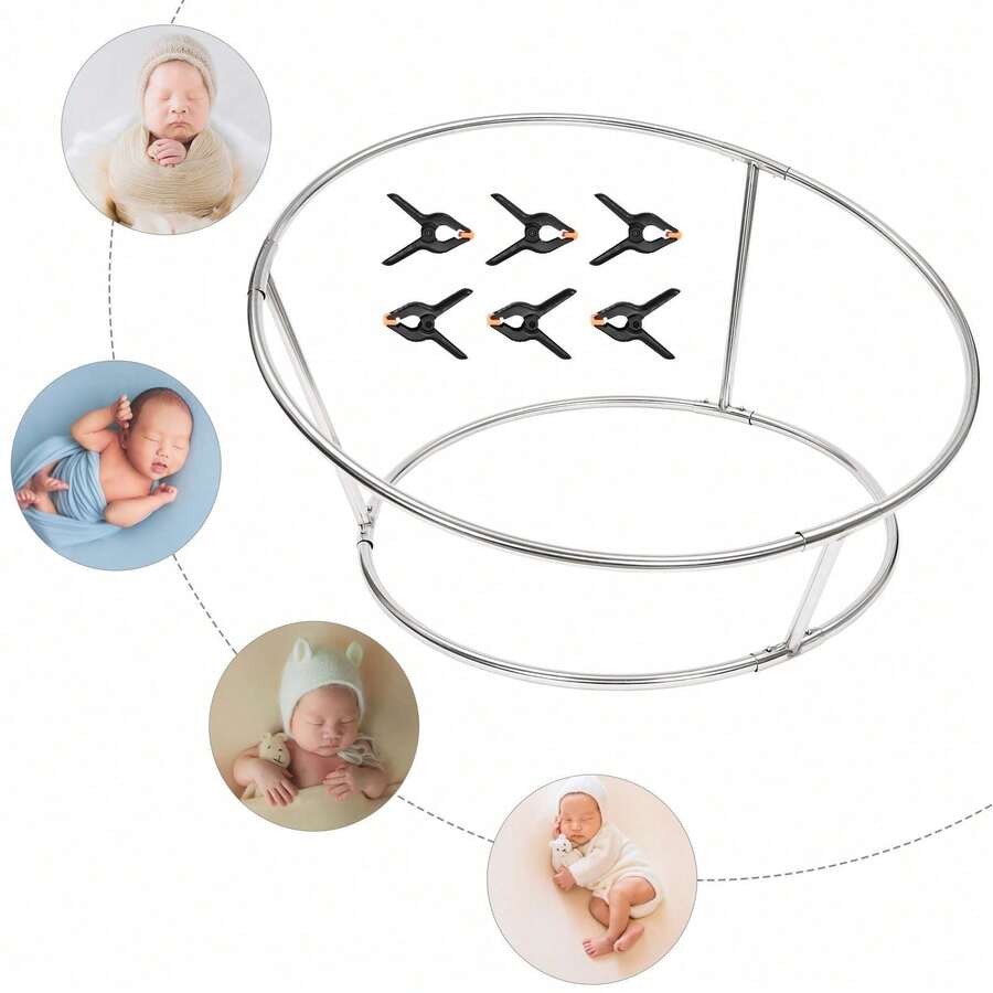 Newborn Photography Posing Stand, Stainless Steel Newborn Photoshoot Stand With 6 Clamps, Infant Photoshoot Background Station For Infant Boys Girls - Silver - View 1