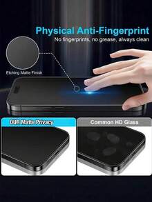 4片裝磨砂防窺防眩光防指紋全螢幕保護膜，適用於手機殼，相容 iPhone 17 Pro Max 6.9in 17 Air 16 Pro Max 16 Pro 16 Plus 16 15 Pro Max 14 Pro Max 13 Mini 12 11 XS Max XR 8 Plus 7 Plus，日常使用 - 黑色 - 查看 6