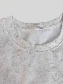1件女款夏季紮染水洗寬鬆休閒短袖T恤上衣，送禮用，白色 - 白色 - 查看 3