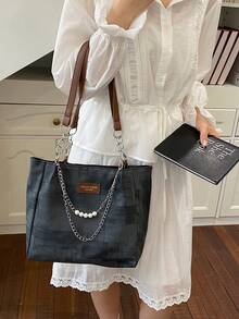 New Solid Color Luxury High-End Versatile Women's Shoulder Tote Bag - Black - View 7