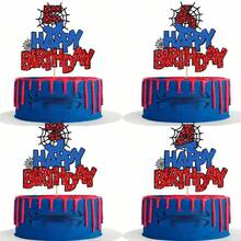 1个3/4/5/6岁生日蛋糕装饰插牌 - 闪光蜘蛛网，庆祝3/4/5/6岁生日，生日蛋糕装饰，蜘蛛主题派对装饰，适用于3/4/5/6岁生日派对蛋糕装饰 - 彩色 - 查看 1