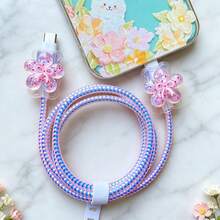 Flower Design Cable Protector, Anti-Breakage Charging Cable Protector, Compatible With IPhone 12-15/16, Type-C & Lightning Data Cable Protector, Cute Decorative Charging Cable Protector - Multicolor - View 2