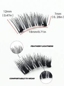 1 Pair Natural Magnetic False Eyelashes, Handmade Reusable 3-Step Press-On Half-Length Clip-On Eyelashes, Suitable For Weddings, Parties, Dates - 黑色 - 查看 3