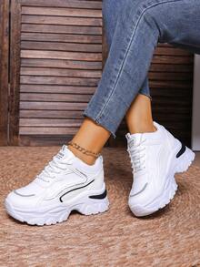 Hidkat Women's Chunky Sneakers 2025 Spring/Autumn New Thick Sole Platform Non-Slip Casual Shoes Versatile Outdoor Running Sports Shoes - 739 Black - View 2