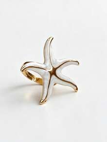Fashion Mermaid Style Starfish French Vintage Ocean Aesthetic Sculptural Jewelry, Vibrant Colorful Vacation Style Open Ring, Premium Vacation Accessory - Starfish - View 13