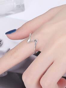 1pc S925 Sterling Silver Wave Heart Open Ring, Minimalist Polished Niche Design Adjustable Versatile Silver Ring - Silver - View 7