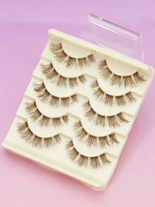 5 Pairs Brown Fluffy Thin False Eyelashes, Natural Voluminous Brown Lashes, Soft Lightweight Comfortable Stem Lashes, Reusable Natural Look Brown Eyelashes, Suitable For Daily And Party Makeup - 棕色 - 查看 5
