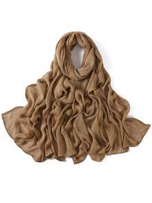 1pc Women's Solid Color Rolled Edge Pleated 100% Rayon Scarf, Fashion Casual Headscarf, Hijab - Multicolor - View 13