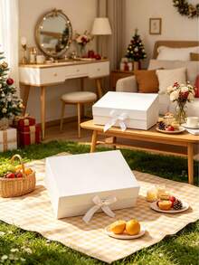 1pc White Gift Box, Size 9"X6.7"X2.8", Reusable, With Lid, Magnetic Closure, Rectangular Foldable, Suitable For Proposal Box, Wedding, Christmas, Halloween, Birthday Gift Packaging - Multicolor - View 4