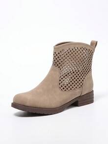 Khaki Hollow Random Asymmetrical Spring/Summer Women's Flat Round Toe Comfortable Casual Versatile Vacation School Commute Daily Fashion Ankle Boots - Khaki - View 4