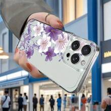 1個 Ins風清新木槿花與葉子素色圖案防滑柔軟手機殼，適用於 iPhone 11/12/13/14/15/16 Pro Max - 彩色 - 查看 2