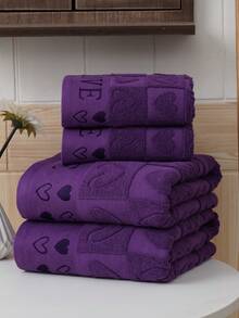 QIBHI 4PCS Luxury Bath Towel Sets Purple Heart Shape Large Ultra Soft 100% Cotton Classic Flower Classic Pattern 2 Bath Towels Sheets 2 Hand Towels Highly Absorbent For Gift Adults Girl Face Body (Puple) - Violet Purple - View 3