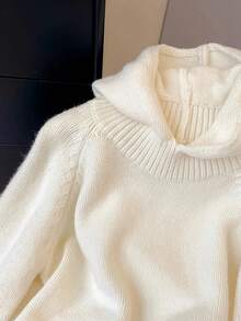 Casual Fashionable Fall Clothes For Women Ribbed Loose Fit Hooded Solid Color Long Sleeve Knitted Sweater Pullover - White - View 4