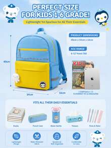 Ultra-Lightweight Ergonomic Student Backpack, Weight-Reducing Shoulder Bag For Boys And Girls Grades 1-6, Weight-Distribution Back Support System, Ergonomic 3D Back Cushion Design, Breathable Comfortable Shoulder Straps, Adjustable Safety Chest Buckle, High-Visibility Reflective Strips For Night, Water-Resistant Durable Fabric, Multi-Compartment Scientific Storage Structure, Fits A4 Textbooks, Folders, Water Bottles, Lunch Boxes And School Supplies - Multicolor - View 8
