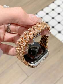 MAPUCE 1條高級Y型水鑽金屬錶帶，相容於Apple Watch 38/40/41/42/44/45/46/49mm，適用於Apple Watch Series Ultra/SE/11/10/9/8/7/6/5/4/3/2/1，長度可調，操作簡單，時尚女款錶帶配件（僅錶帶，不含手錶） - 玫瑰金 - 查看 4