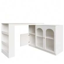 360° Rotating Bar Table (Main Body Dimensions: 120 X 40 X 97 Cm), White Rotating Bar/Dining Room Unit, Modern And Sleek, Multifunctional Storage Unit With Glass Door - White - View 6
