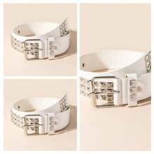 1pc Women's Square Bead Punk Style Buckle Belt, Suitable For Jeans Daily Wear Halloween Summer, School Fall, Autumn, Halloween - White - View 7