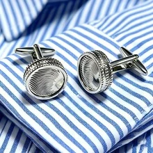 Electroplated Silver Round Hollow Floral Pattern Cufflinks For Men's Shirts - Silver - View 2