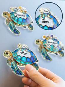 Sea Turtle Stained Glass Mom Grandma - Personalized Acrylic Refrigerator Magnet - Multicolor - View 2