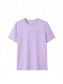 Regular Fit Short Sleeve T-Shirt, INS Style "God's Moment Of Grace" Floral Letter Pattern Print, Cream Color Summer Aesthetic Top Casual - Mauve Purple - View 5