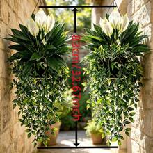 2pcs Set Artificial Peace Lily And Mandara Vine Combination, Suitable For Outdoor Garden Hanging Decor, Archway Styling, Window Sill Display, Wedding And Patio Decoration - Multicolor - View 6