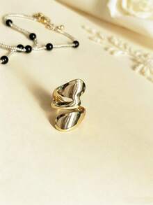 1pc Minimalist Personalized Creative Versatile Niche Design Asymmetrical Hollow Ring Suitable For Women's Daily Wear - Gold - View 5