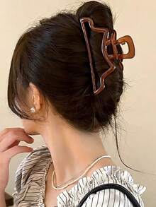 5pcs (5.12in) Simple Asymmetric Wave Acrylic Large Hair Claw Clip For Thick Hair Women, Back-Of-Head Updo Hair Accessory - Multicolor - View 5