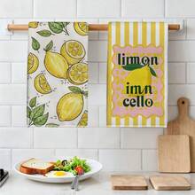 2 PIEZAS Toallas de cocina rectangulares de microfibra de 40*60cm con estampado de patrón de limones a rayas verdes frescas, estilo moderno pastoral de granja, paños de cocina, manteles, toallas de mano, decoración de cocina, decoración del hogar, regalo de inauguración de casa para vecinos, perfecto para uso en cocina y baño, ideal para amas de casa y regalos de reuniones familiares, alta relación costo-beneficio, esencial para el hogar - Dorado - Ver 6
