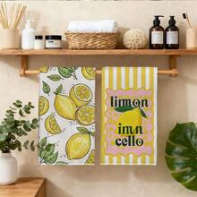 2 PIEZAS Toallas de cocina rectangulares de microfibra de 40*60cm con estampado de patrón de limones a rayas verdes frescas, estilo moderno pastoral de granja, paños de cocina, manteles, toallas de mano, decoración de cocina, decoración del hogar, regalo de inauguración de casa para vecinos, perfecto para uso en cocina y baño, ideal para amas de casa y regalos de reuniones familiares, alta relación costo-beneficio, esencial para el hogar - Dorado - Ver 10