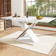 Extendable Dining Table (118-157*75cm), Kitchen/Living Room Table, Side Table, Extends From 118 To 157 Cm Thanks To An Integrated Extension Leaf, Dining Table With Crossed Legs - 白色 - 查看 2